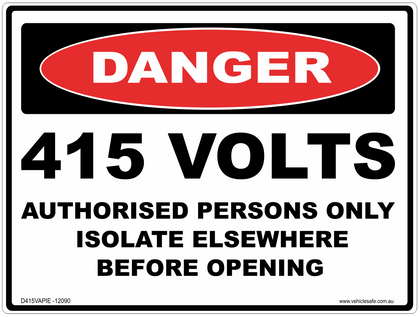 Danger 415 Volts Authorised Persons Only  Decal - 120mm x 90mm