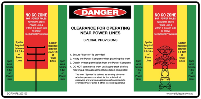Danger Clearance For Operating Near Powerlines Decal - 100mm x 50mm - Vehicle Safe - Same Day Dispatch