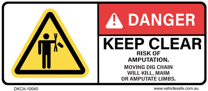 Danger Keep Clear Risk Of Amputation Decal - 400mm x 180mm