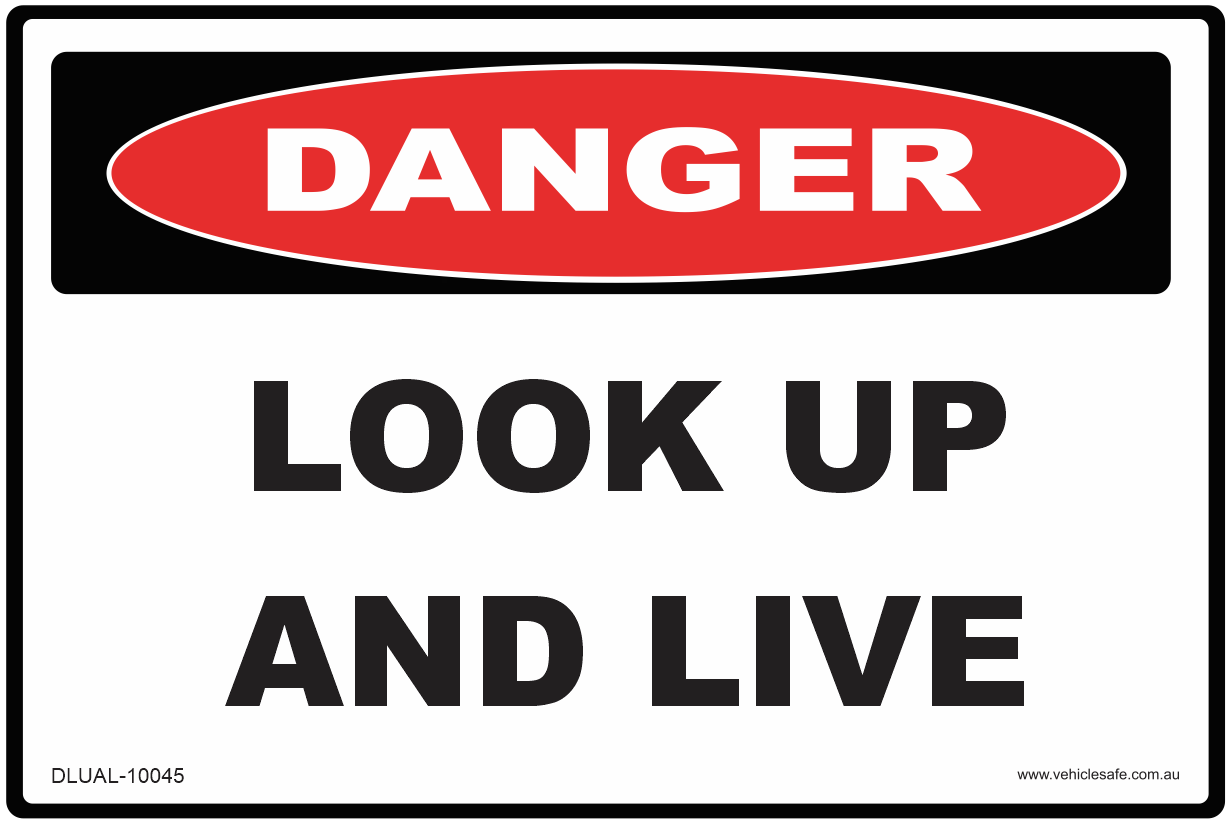 Danger Look Up And Live Decal - 120mm x 100mm - Vehicle Safe - Same Day Dispatch