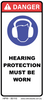 Danger Hearing Protection Must Be Worn Decal - 50mm x 110mm - Vehicle Safe - Same Day Dispatch