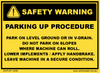 Safety Warning Parking Up Procedure Decal - 125mm x 90mm