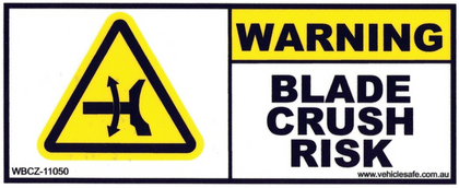 Warning Blade Crush Risk Decal - 110mm x 50mm