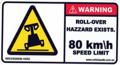 Warning Roll Over Hazard Exists 80 km/h Speed Limit Decal - 100mm x 55mm