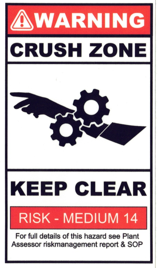 Warning Crush Zone Keep Clear Risk - 70mm x 120mm