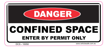Danger Confined Spaces Decal 100mm x 50mm - Vehicle Safe - Same Day Dispatch