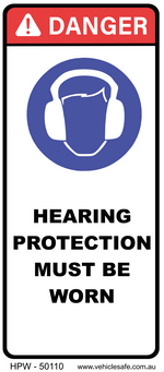 Danger Hearing Protection Must Be Worn Decal - 50mm x 110mm