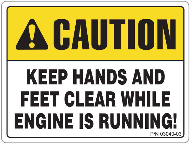 Caution - Keep Hands And Feet Clear While Engine Is Running Decal - Suit Stump Grinder 115mm x 85mm