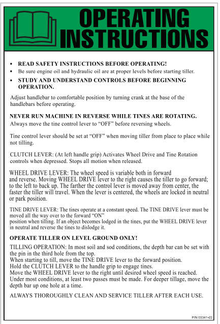 Operating Instructions Suit Stump Grinder Decal 235mm x 155mm