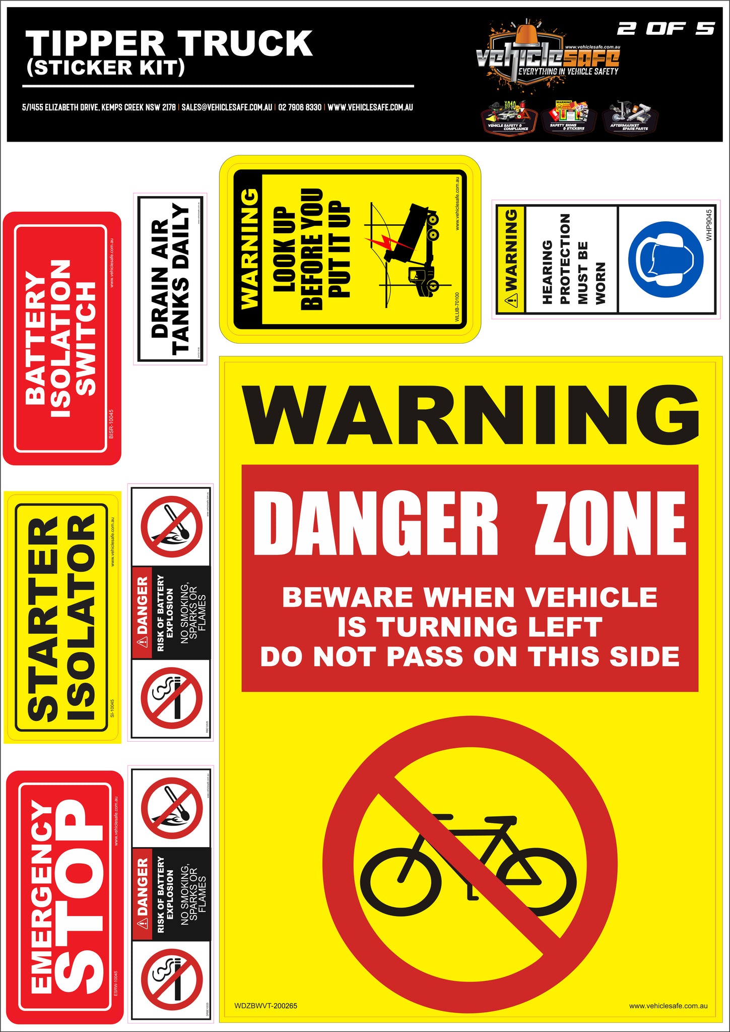 Tipper Truck Safety Sticker Kit - Vehicle Safe
