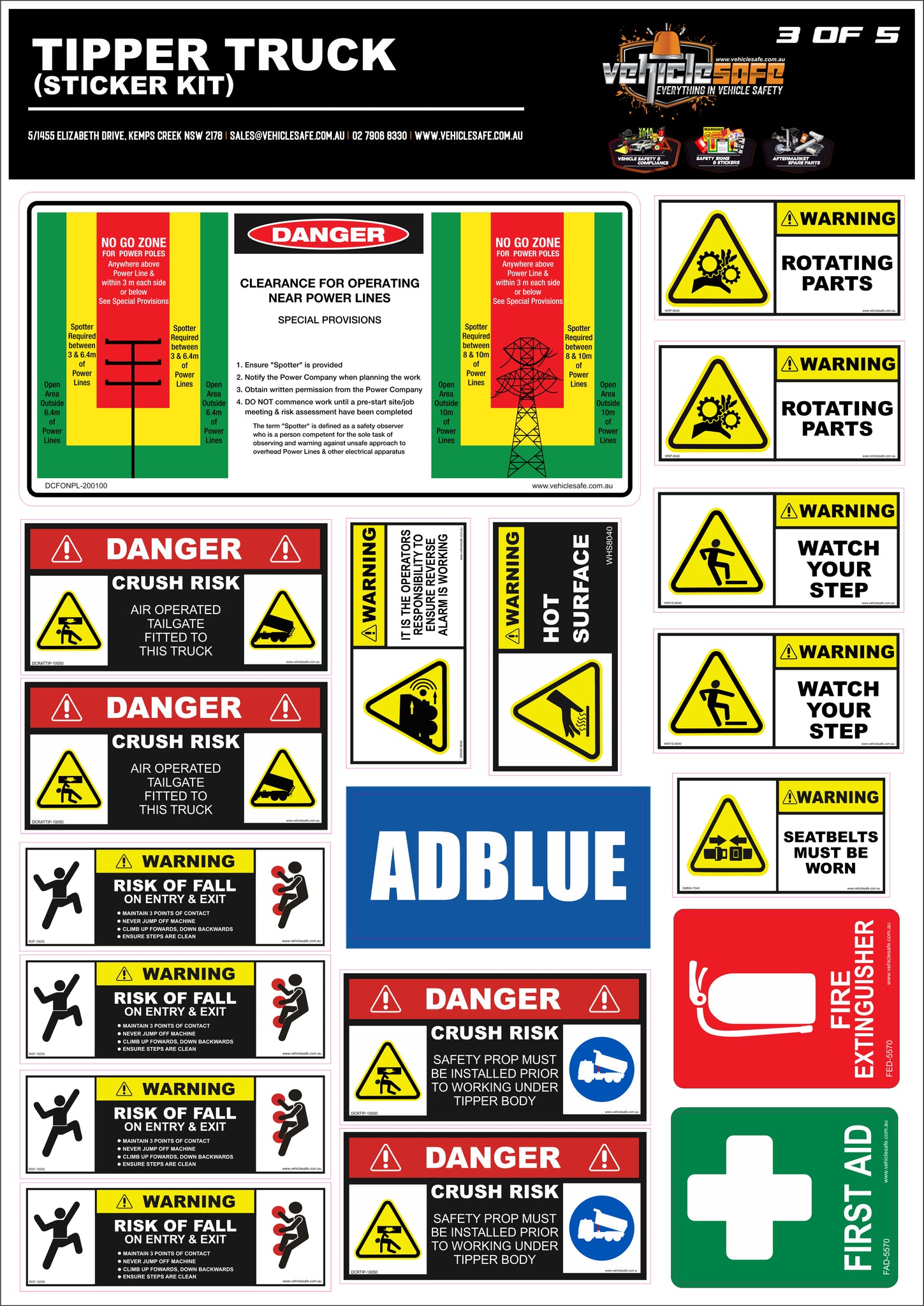 Tipper Truck Safety Sticker Kit - Vehicle Safe