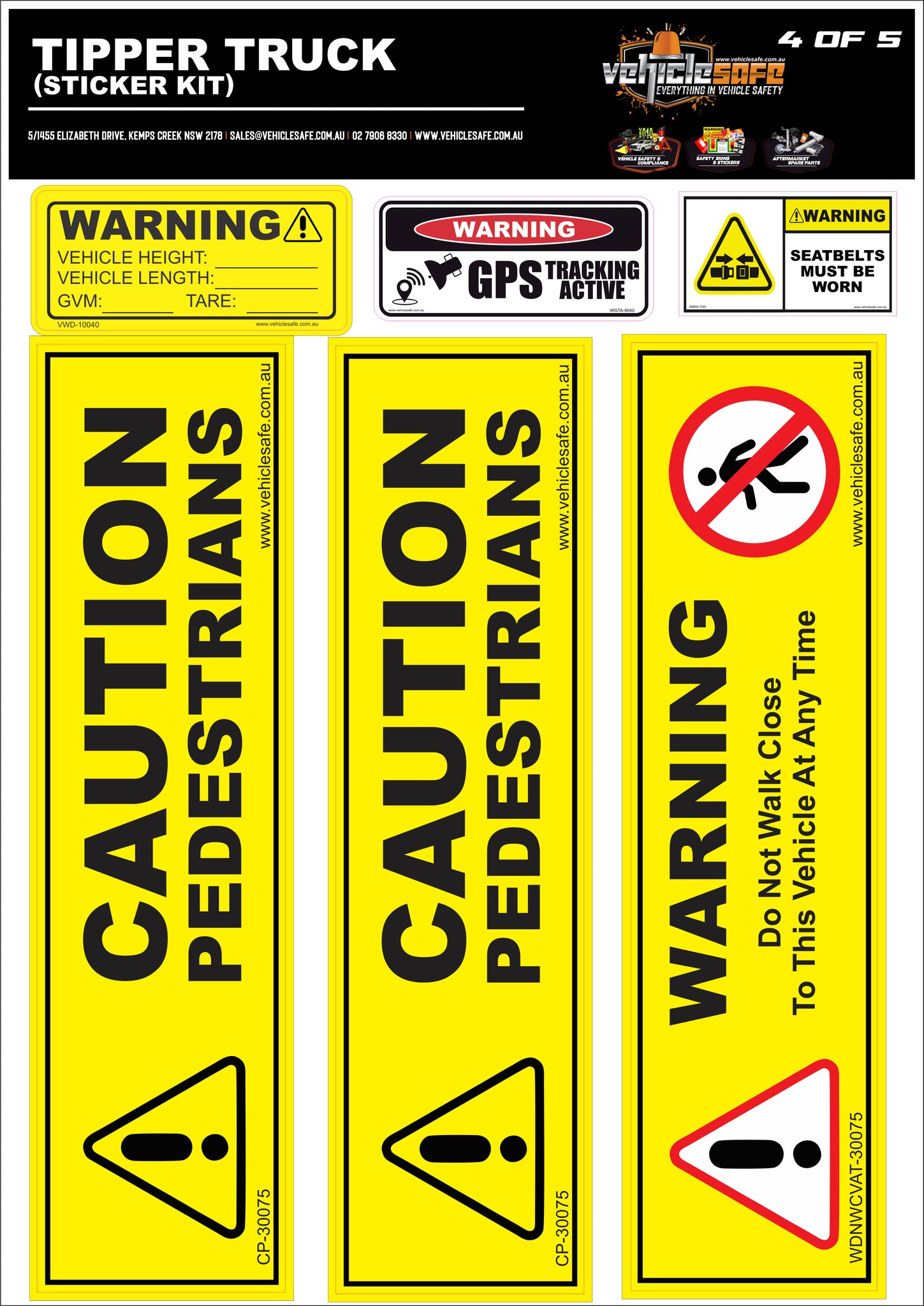 Tipper Truck Safety Sticker Kit - Vehicle Safe