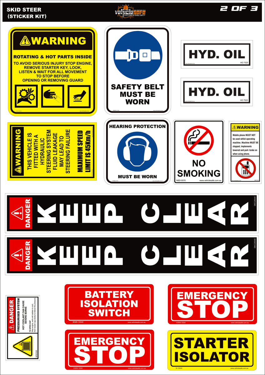 Safety Sticker Kit Skid Steer Safety Sticker Kit – Vehicle Safe