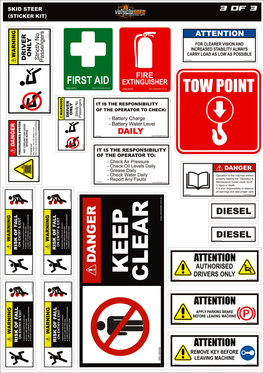 Safety Sticker Kit Skid Steer Safety Sticker Kit – Vehicle Safe