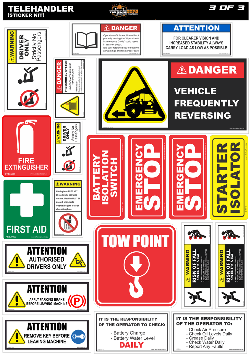 Telehandler Sign Off Card Tele Handler Safety Sticker Kit – Vehicle Safe