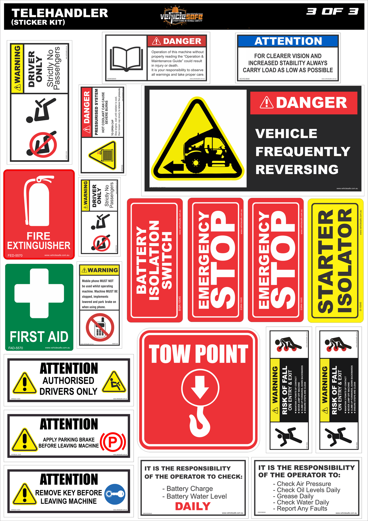 Warning Decals Telehandler Tele Handler Safety Sticker Kit – Vehicle Safe