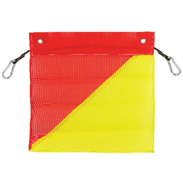 Red and Yellow Mesh Flag with Eyelets, Bungee, Hooks & Rope