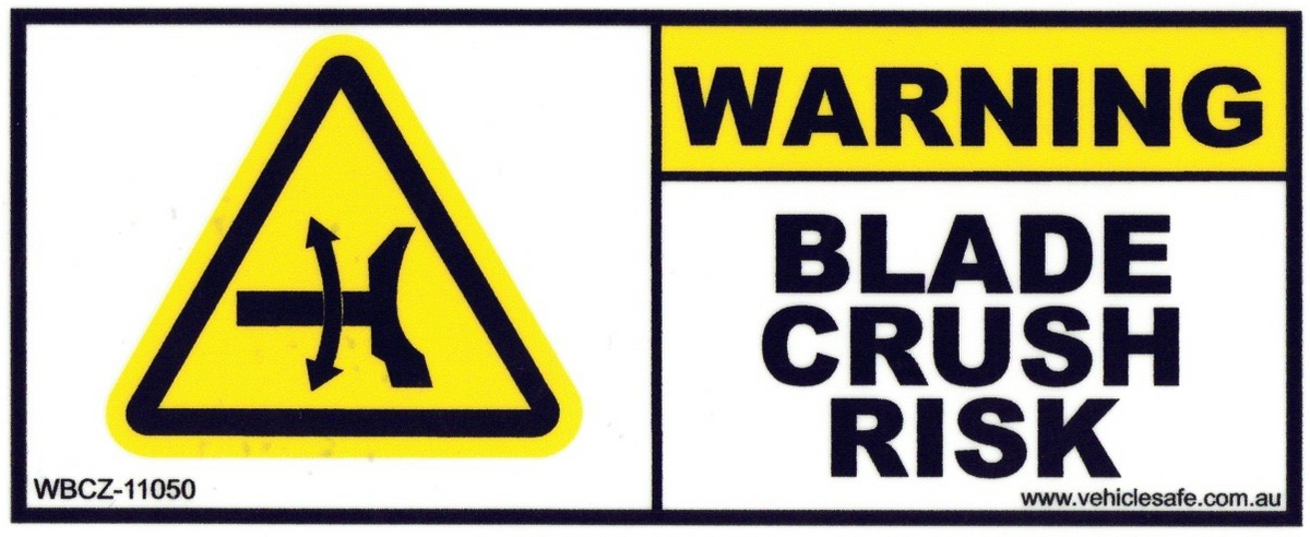 Warning Blade Crush Risk Decal - 110mm x 50mm – Vehicle Safe