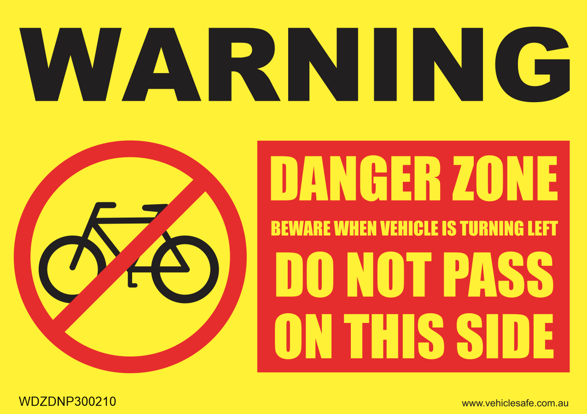 Warning Cyclists & Pedestrian Danger Zone Decal - 300mm x 210mm ...