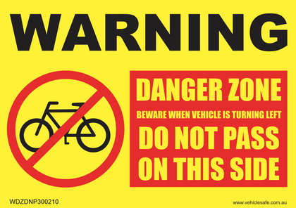 Warning Cyclists & Pedestrian Danger Zone Decal - 300mm x 210mm