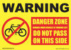 Warning Cyclists & Pedestrian Danger Zone Decal - 210mm x 150mm