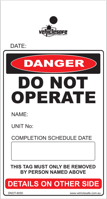 Danger Do Not Operate Tag 20 Pack - DNOT-8050-20 - Vehicle Safe