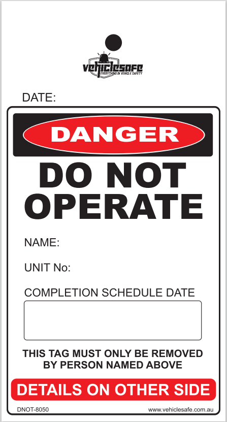 Danger Do Not Operate Tag - DNOT-8050 - Vehicle Safe