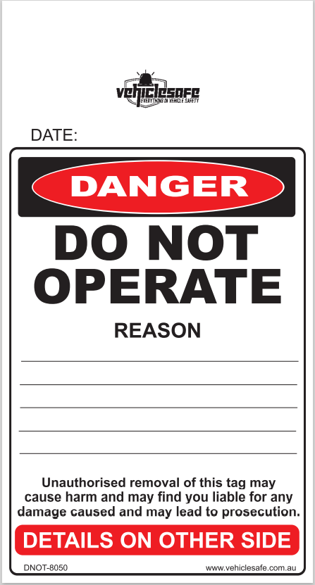 Danger Do Not Operate Tag 20 Pack - DNOT-8050-20 - Vehicle Safe