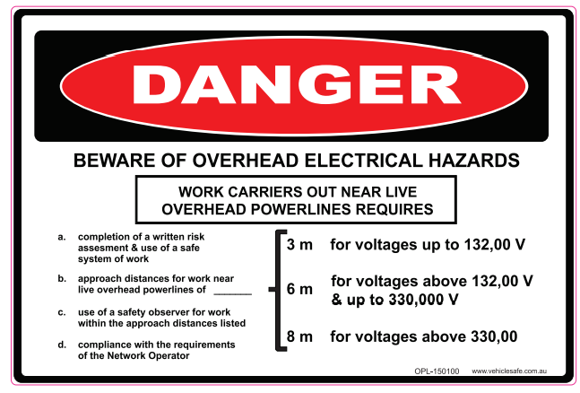 Overhead Electrical Hazard Decal- 150 X 100mm - Vehicle Safe