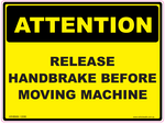 Release Handbrake Before Driving Decal - 120mm x 90 mm